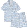 image:imageSWOMOG Girls Pajamas Button Down 2PCS Kids Pajama Set Cute Toddler Sleepwear Short Sleeve with Long PantsWhite Moon