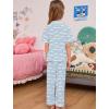 image:imageSWOMOG Girls Pajamas Button Down 2PCS Kids Pajama Set Cute Toddler Sleepwear Short Sleeve with Long PantsWhite Moon