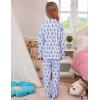 image:imageSWOMOG Girls Pajamas Set Kids Button Down Cute Print Pjs Sets Pant 2 Piece Soft Long Sleeve Sleepwear LoungewearBlue Monkey