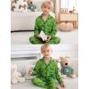 image:imageSWOMOG Girls Pajamas Set Kids Button Down Cute Print Pjs Sets Pant 2 Piece Soft Long Sleeve Sleepwear LoungewearGreen Dinosaur