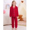 image:imageSWOMOG Girls Pajamas Set Kids Button Down Cute Print Pjs Sets Pant 2 Piece Soft Long Sleeve Sleepwear LoungewearRed