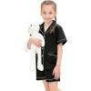image:imageSWOMOG Girls Pajamas Silk Satin Pajama Set Short Sleeve Button Down Sleepwear Soft Cute PJs with Ruffle Shorts LoungewearBlack