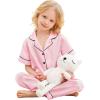 image:imageSWOMOG Girls Pajamas Silk Satin Pajama Set Short Sleeve Button Down Sleepwear Soft Cute PJs with Ruffle Shorts LoungewearBlush Pink