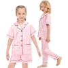 image:imageSWOMOG Girls Pajamas Silk Satin Pajama Set Short Sleeve Button Down Sleepwear Soft Cute PJs with Ruffle Shorts LoungewearBlush Pink