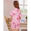 image:imageSWOMOG Girls Pajamas Silk Satin Pajama Set Short Sleeve Button Down Sleepwear Soft Cute PJs with Ruffle Shorts LoungewearButterfly Pink