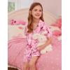 image:imageSWOMOG Girls Pajamas Silk Satin Pajama Set Short Sleeve Button Down Sleepwear Soft Cute PJs with Ruffle Shorts LoungewearButterfly Pink