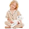 image:imageSWOMOG Girls Pajamas Silk Satin Pajama Set Short Sleeve Button Down Sleepwear Soft Cute PJs with Ruffle Shorts LoungewearChampagne