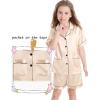 image:imageSWOMOG Girls Pajamas Silk Satin Pajama Set Short Sleeve Button Down Sleepwear Soft Cute PJs with Ruffle Shorts LoungewearChampagne