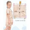 image:imageSWOMOG Girls Pajamas Silk Satin Pajama Set Short Sleeve Button Down Sleepwear Soft Cute PJs with Ruffle Shorts LoungewearChampagne Gold