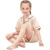 image:imageSWOMOG Girls Pajamas Silk Satin Pajama Set Short Sleeve Button Down Sleepwear Soft Cute PJs with Ruffle Shorts LoungewearChampagne Gold