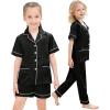 image:imageSWOMOG Girls Pajamas Silk Satin Pajama Set Short Sleeve Button Down Sleepwear Soft Cute PJs with Ruffle Shorts LoungewearCoal Black