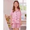 image:imageSWOMOG Girls Pajamas Silk Satin Pajama Set Short Sleeve Button Down Sleepwear Soft Cute PJs with Ruffle Shorts LoungewearLeopard Print