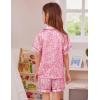 image:imageSWOMOG Girls Pajamas Silk Satin Pajama Set Short Sleeve Button Down Sleepwear Soft Cute PJs with Ruffle Shorts LoungewearLeopard Print