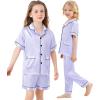 image:imageSWOMOG Girls Pajamas Silk Satin Pajama Set Short Sleeve Button Down Sleepwear Soft Cute PJs with Ruffle Shorts LoungewearLilac