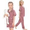 image:imageSWOMOG Girls Pajamas Silk Satin Pajama Set Short Sleeve Button Down Sleepwear Soft Cute PJs with Ruffle Shorts LoungewearMisty Rose