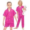 image:imageSWOMOG Girls Pajamas Silk Satin Pajama Set Short Sleeve Button Down Sleepwear Soft Cute PJs with Ruffle Shorts LoungewearRose Red