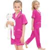 image:imageSWOMOG Girls Pajamas Silk Satin Pajama Set Short Sleeve Button Down Sleepwear Soft Cute PJs with Ruffle Shorts LoungewearRose Red