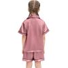 image:imageSWOMOG Girls Pajamas Silk Satin Pajama Set Short Sleeve Button Down Sleepwear Soft Cute PJs with Ruffle Shorts LoungewearSoft Misty Pink