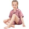 image:imageSWOMOG Girls Pajamas Silk Satin Pajama Set Short Sleeve Button Down Sleepwear Soft Cute PJs with Ruffle Shorts LoungewearSoft Misty Pink