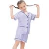 image:imageSWOMOG Girls Pajamas Silk Satin Pajama Set Short Sleeve Button Down Sleepwear Soft Cute PJs with Ruffle Shorts Loungewearmauve