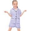 image:imageSWOMOG Girls Pajamas Silk Satin Pajama Set Short Sleeve Button Down Sleepwear Soft Cute PJs with Ruffle Shorts Loungewearmauve