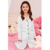 image:imageSWOMOG Girls Satin Pajamas Set Silk Button Down Pjs Set 2 Pieces Short Sleeve Kids Strawberry SleepwearWhite