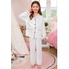 image:imageSWOMOG Girls Satin Pajamas Set Silk Button Down Pjs Set 2 Pieces Short Sleeve Kids Strawberry SleepwearWhite