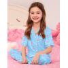 image:imageSWOMOG Girls Silk Pajama Button Down Cute Print Kids PJs Sets Pant 3 pcs Toddler Sleepwear Lounge Sets with Short TopBlue Champagne