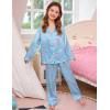 image:imageSWOMOG Girls Silk Pajama Button Down Cute Print Kids PJs Sets Pant 3 pcs Toddler Sleepwear Lounge Sets with Short TopBlue Champagne