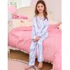 image:imageSWOMOG Girls Silk Pajama Button Down Cute Print Kids PJs Sets Pant 3 pcs Toddler Sleepwear Lounge Sets with Short TopBlue Striped