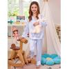 image:imageSWOMOG Girls Silk Pajama Button Down Cute Print Kids PJs Sets Pant 3 pcs Toddler Sleepwear Lounge Sets with Short TopBlue Striped