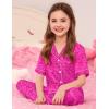 image:imageSWOMOG Girls Silk Pajama Button Down Cute Print Kids PJs Sets Pant 3 pcs Toddler Sleepwear Lounge Sets with Short TopHot Pink Leopard