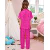 image:imageSWOMOG Girls Silk Pajama Button Down Cute Print Kids PJs Sets Pant 3 pcs Toddler Sleepwear Lounge Sets with Short TopHot Pink Leopard