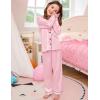image:imageSWOMOG Girls Silk Pajama Button Down Cute Print Kids PJs Sets Pant 3 pcs Toddler Sleepwear Lounge Sets with Short TopPink