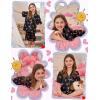 image:imageSWOMOG Kids Pajamas Sets 3PCS Short Sleeve Long Pants with Shorts Girls Boys Button Down PJS Cute Loungewear for 4T15YearsBlack Bowknot