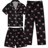 image:imageSWOMOG Kids Pajamas Sets 3PCS Short Sleeve Long Pants with Shorts Girls Boys Button Down PJS Cute Loungewear for 4T15YearsBlack Bowknot
