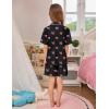 image:imageSWOMOG Kids Pajamas Sets 3PCS Short Sleeve Long Pants with Shorts Girls Boys Button Down PJS Cute Loungewear for 4T15YearsBlack Bowknot