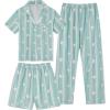 image:imageSWOMOG Kids Pajamas Sets 3PCS Short Sleeve Long Pants with Shorts Girls Boys Button Down PJS Cute Loungewear for 4T15YearsBlue Daisy