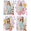 image:imageSWOMOG Kids Pajamas Sets 3PCS Short Sleeve Long Pants with Shorts Girls Boys Button Down PJS Cute Loungewear for 4T15YearsBlue Daisy