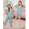 image:imageSWOMOG Kids Pajamas Sets 3PCS Short Sleeve Long Pants with Shorts Girls Boys Button Down PJS Cute Loungewear for 4T15YearsBlue Daisy