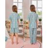 image:imageSWOMOG Kids Pajamas Sets 3PCS Short Sleeve Long Pants with Shorts Girls Boys Button Down PJS Cute Loungewear for 4T15YearsBlue Daisy