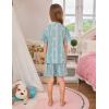 image:imageSWOMOG Kids Pajamas Sets 3PCS Short Sleeve Long Pants with Shorts Girls Boys Button Down PJS Cute Loungewear for 4T15YearsBlue Daisy