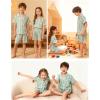 image:imageSWOMOG Kids Pajamas Sets 3PCS Short Sleeve Long Pants with Shorts Girls Boys Button Down PJS Cute Loungewear for 4T15YearsBlue Daisy