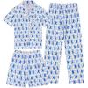 image:imageSWOMOG Kids Pajamas Sets 3PCS Short Sleeve Long Pants with Shorts Girls Boys Button Down PJS Cute Loungewear for 4T15YearsBlue Monkey