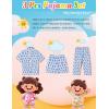 image:imageSWOMOG Kids Pajamas Sets 3PCS Short Sleeve Long Pants with Shorts Girls Boys Button Down PJS Cute Loungewear for 4T15YearsBlue Monkey