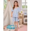 image:imageSWOMOG Kids Pajamas Sets 3PCS Short Sleeve Long Pants with Shorts Girls Boys Button Down PJS Cute Loungewear for 4T15YearsBlue Monkey