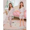 image:imageSWOMOG Kids Pajamas Sets 3PCS Short Sleeve Long Pants with Shorts Girls Boys Button Down PJS Cute Loungewear for 4T15YearsLetter