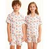 image:imageSWOMOG Kids Pajamas Sets 3PCS Short Sleeve Long Pants with Shorts Girls Boys Button Down PJS Cute Loungewear for 4T15YearsLetter