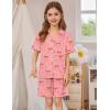 image:imageSWOMOG Kids Pajamas Sets 3PCS Short Sleeve Long Pants with Shorts Girls Boys Button Down PJS Cute Loungewear for 4T15YearsPink Bowknot