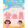image:imageSWOMOG Kids Pajamas Sets 3PCS Short Sleeve Long Pants with Shorts Girls Boys Button Down PJS Cute Loungewear for 4T15YearsPink Bowknot
